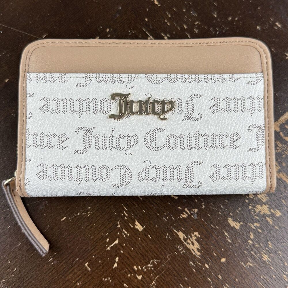 Juicy Couture Wallet Brown Beige Multiple Compartment Zip + Snap Card Pockets